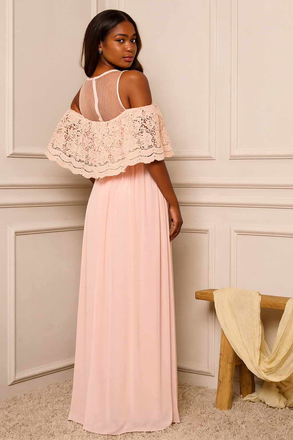 Lizzy Pink Detailed Pleated Maxi Dress