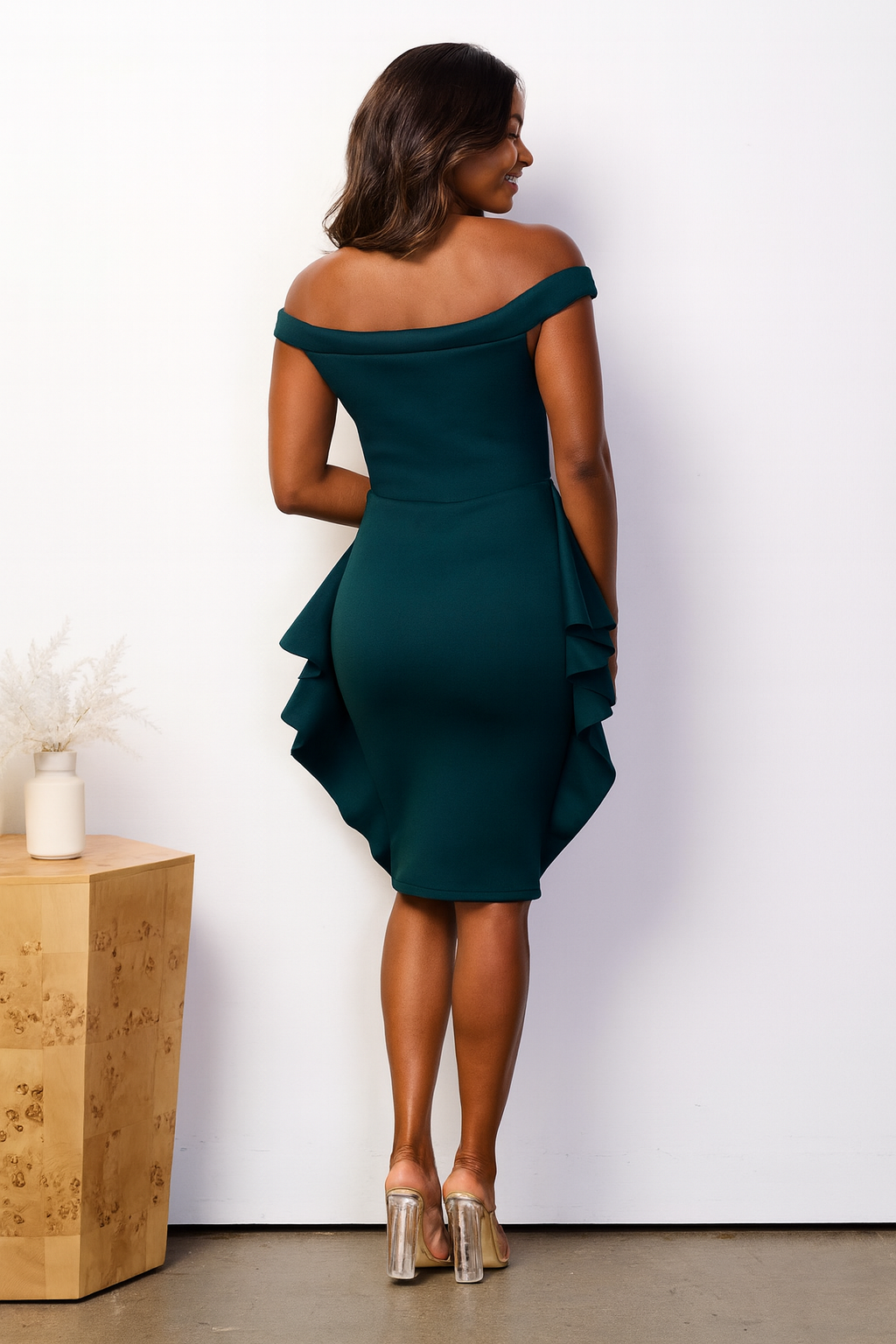 Eve Off Shoulder Peplum Midi Dress