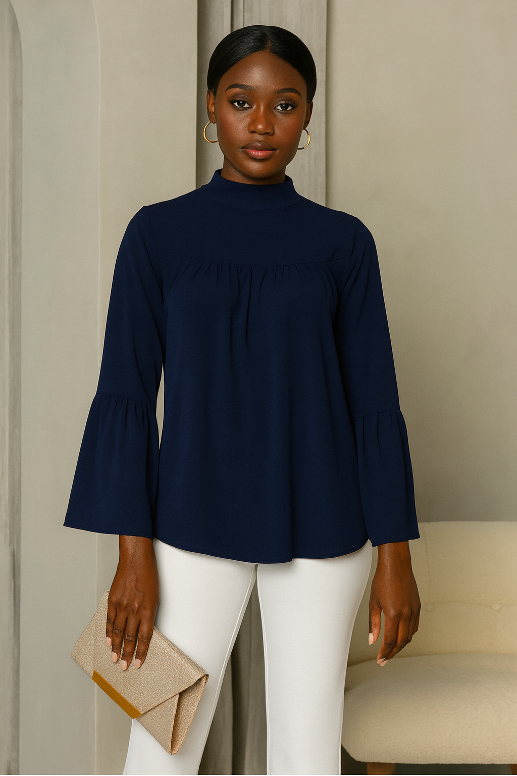 Darling Mock Neck Bell Long Sleeve Top