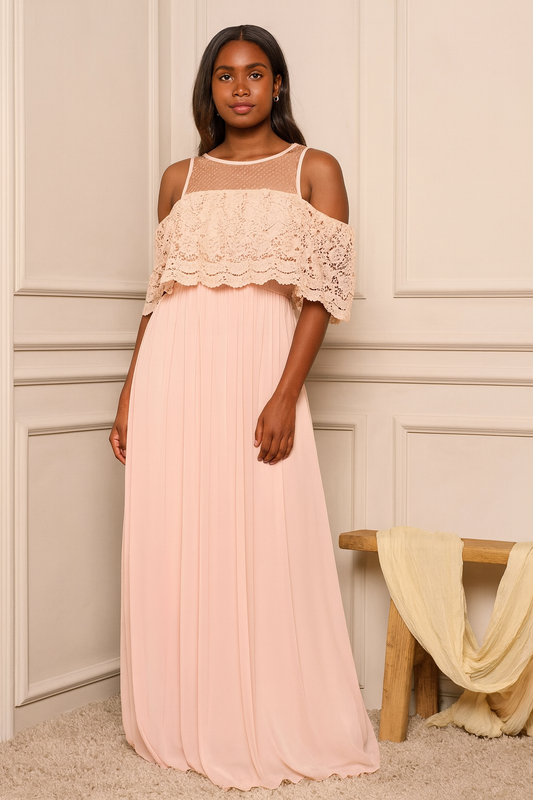 Lizzy Pink Detailed Pleated Maxi Dress