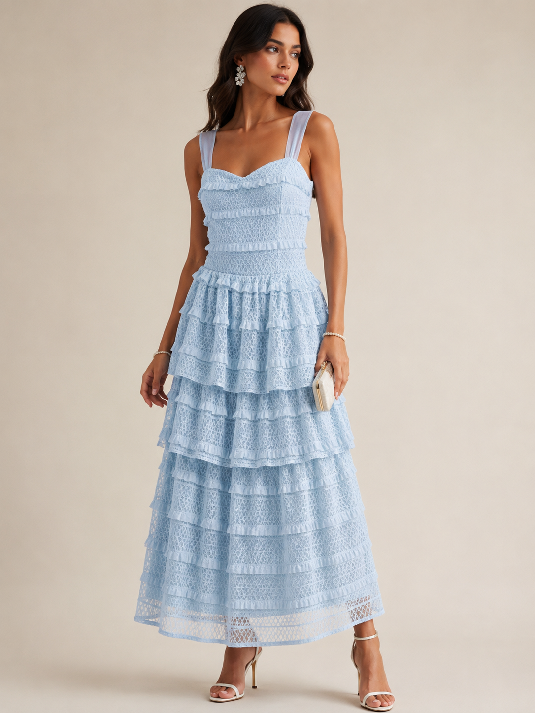 Love Me Maxi Sleeveless Ruffle Tiered Lace Maxi Dress