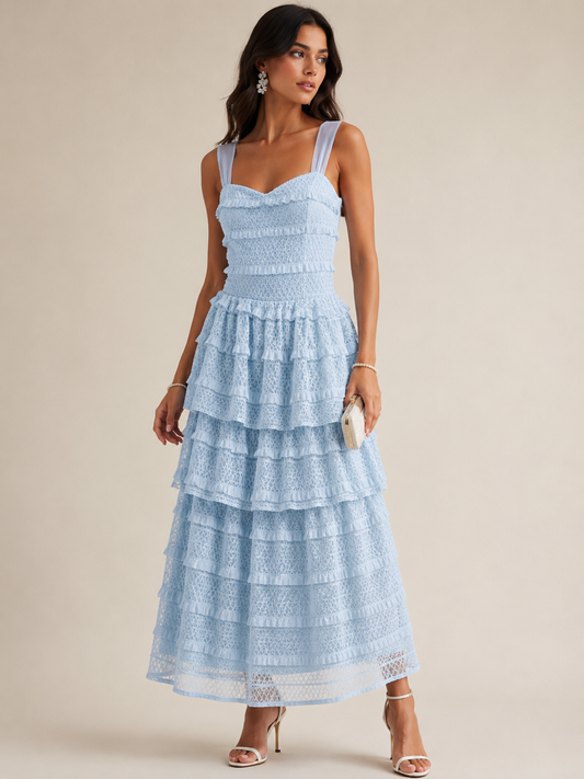 Love Me Maxi Sleeveless Ruffle Tiered Lace Maxi Dress