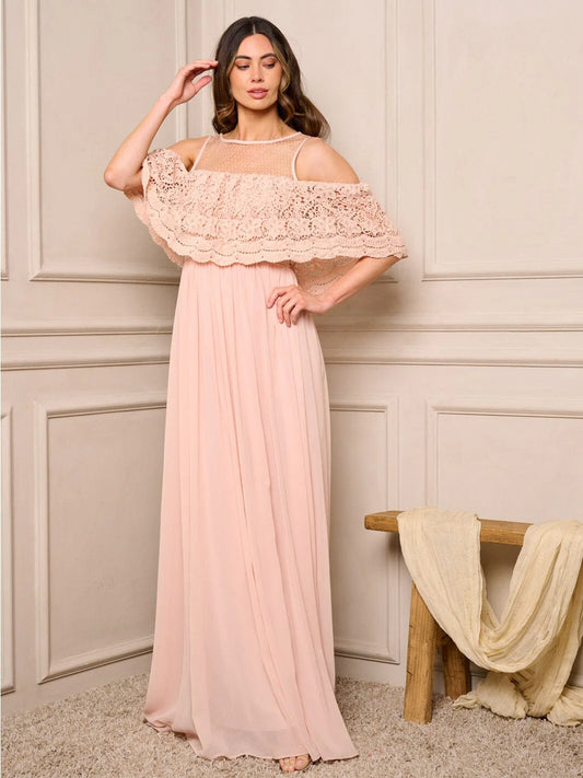 Lizzy Pink Detailed Pleated Maxi Dress